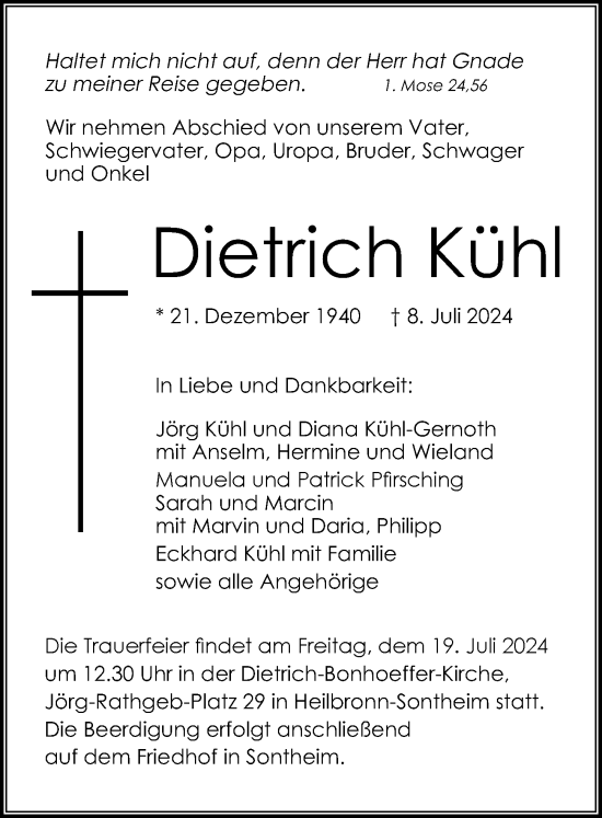 Traueranzeige von Dietrich Kühl von GESAMT