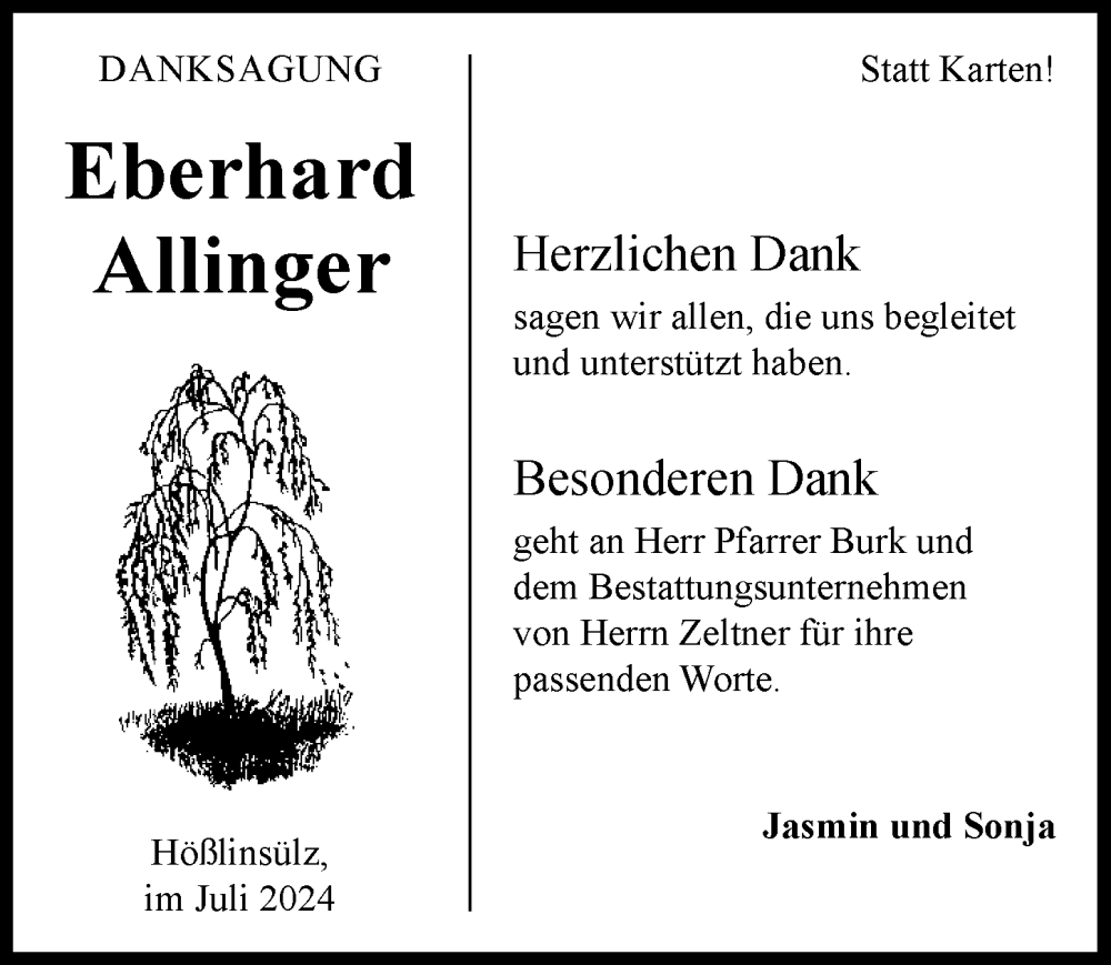  Traueranzeige für Eberhard Allinger vom 13.07.2024 aus GESAMT