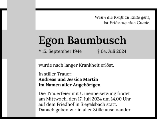 Traueranzeige von Egon Baumbusch von GESAMT