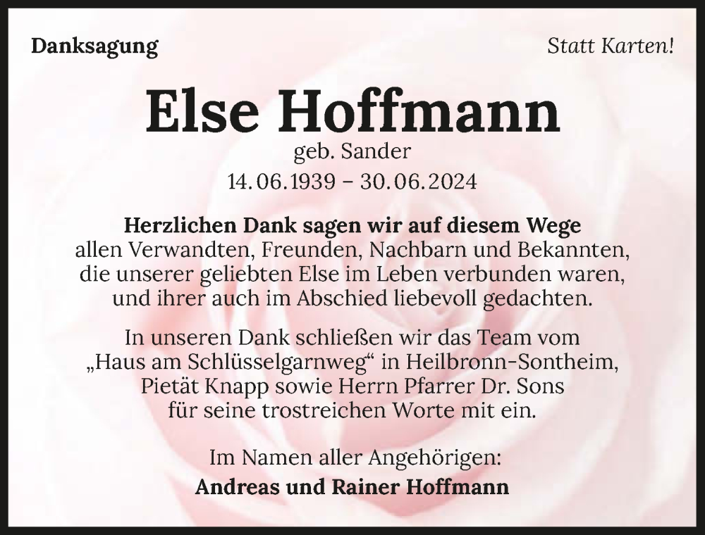  Traueranzeige für Else Hoffmann vom 13.07.2024 aus GESAMT