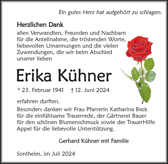 Traueranzeige von Erika Kühner von GESAMT
