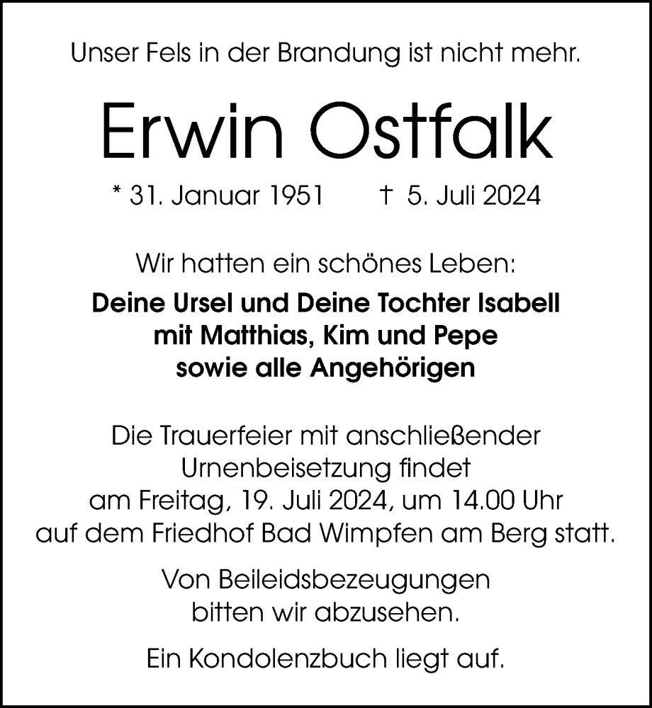  Traueranzeige für Erwin Ostfalk vom 15.07.2024 aus GESAMT