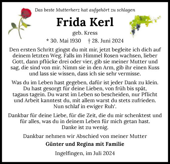 Traueranzeige von Frida Kerl von GESAMT