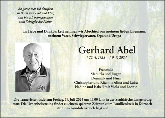 Traueranzeige von Gerhard Abel von GESAMT