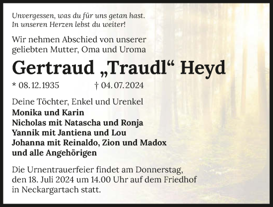 Traueranzeige von Gertraud Heyd von GESAMT