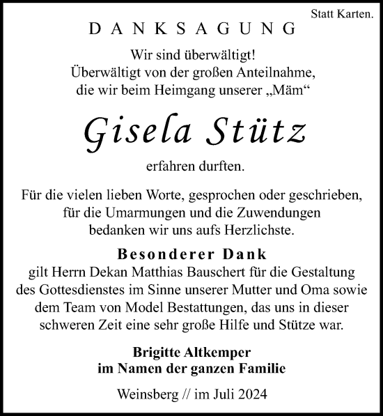 Traueranzeige von Gisela Stütz von GESAMT