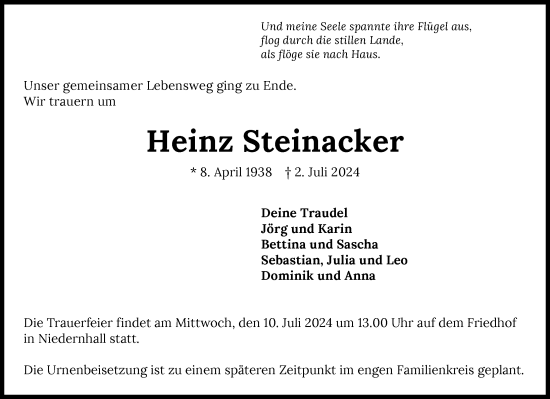 Traueranzeige von Heinz Steinacker von GESAMT