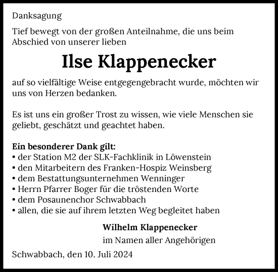 Traueranzeige von Ilse Klappenecker von GESAMT
