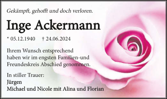 Traueranzeige von Inge Ackermann von GESAMT