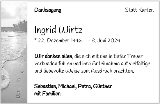Traueranzeige von Ingrid Wirtz von GESAMT