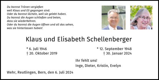 Traueranzeige von Klaus Schellenberger von GESAMT