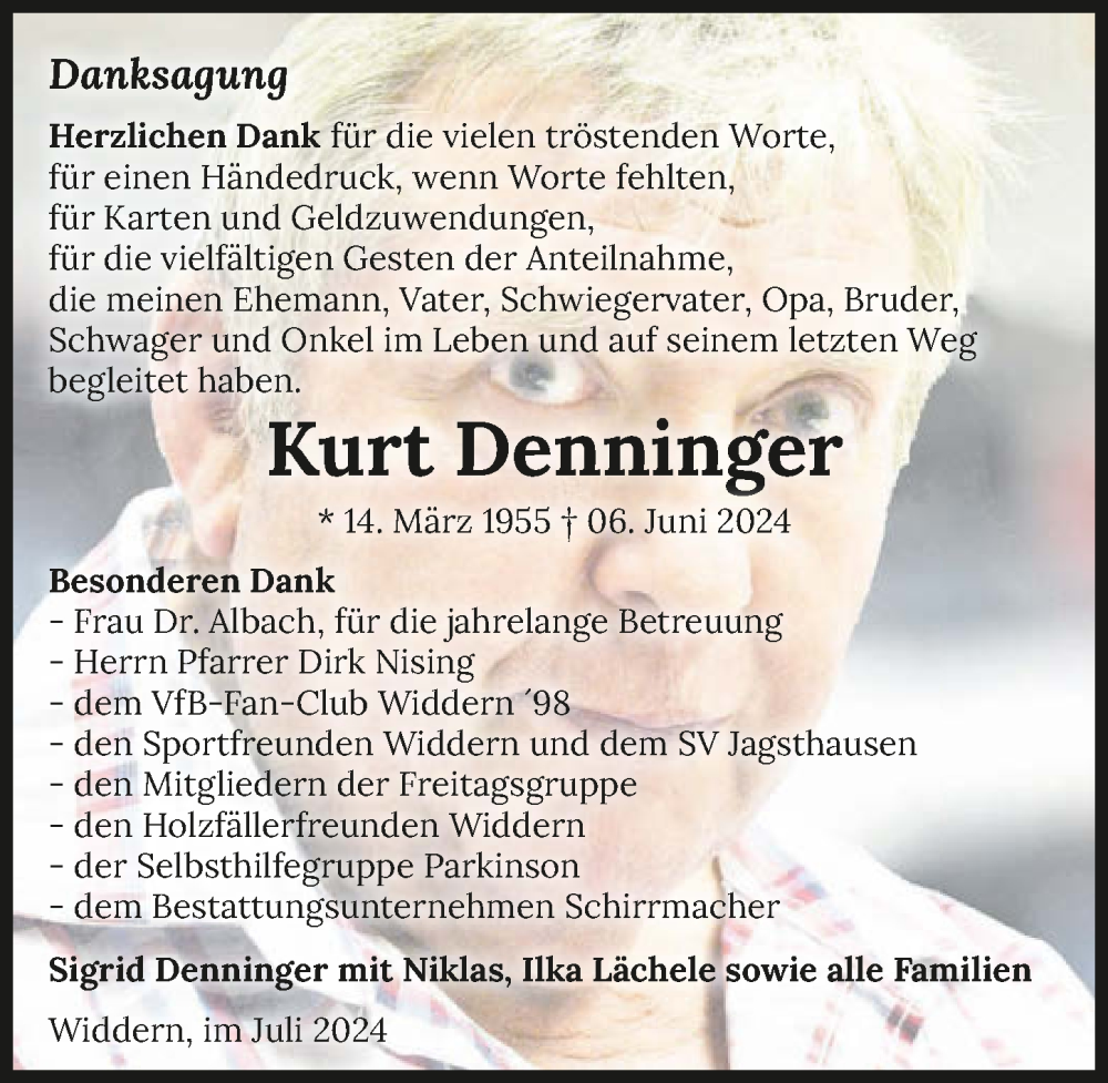  Traueranzeige für Kurt Denninger vom 06.07.2024 aus GESAMT
