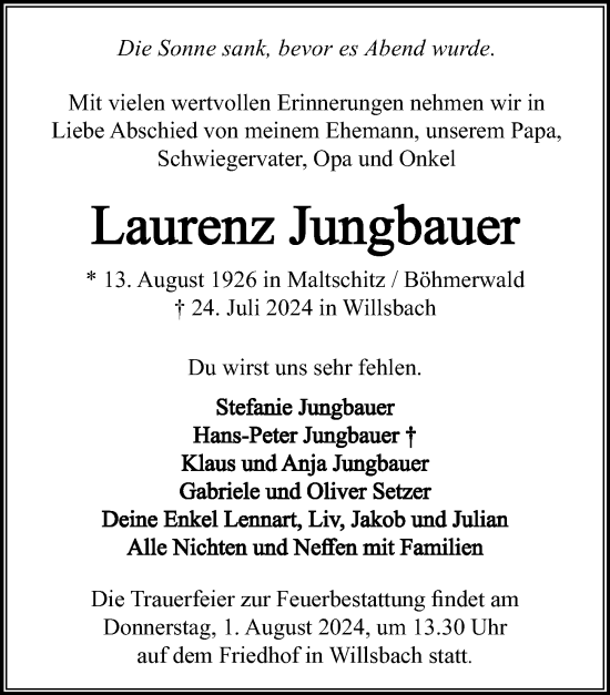 Traueranzeige von Laurenz Jungbauer von GESAMT