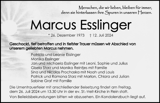 Traueranzeige von Marcus Esslinger von GESAMT