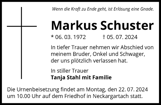 Traueranzeige von Markus Schuster von GESAMT