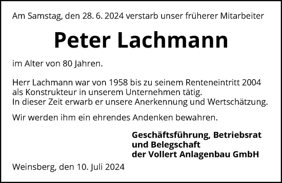 Traueranzeige von Peter Lachmann von GESAMT