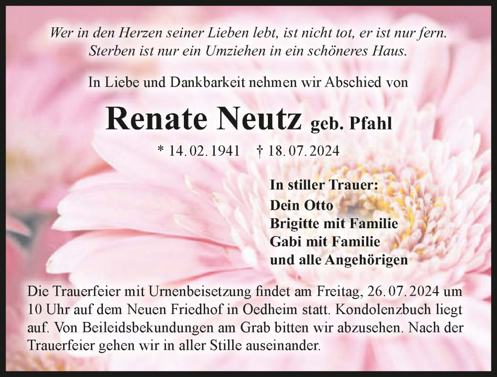  Traueranzeige für Renate Neutz vom 24.07.2024 aus GESAMT