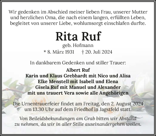 Traueranzeige von Rita Ruf von GESAMT