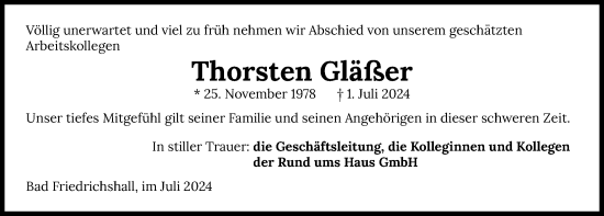 Traueranzeige von Thorsten Gläßer von GESAMT