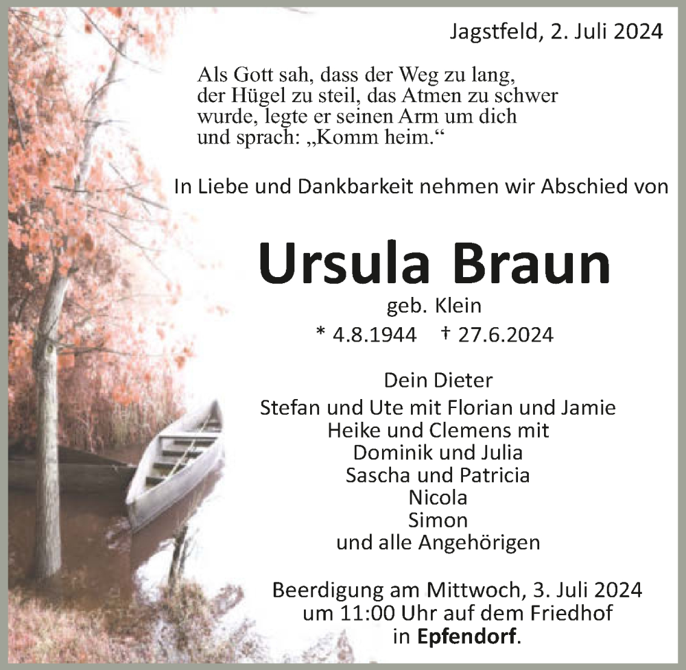  Traueranzeige für Ursula Braun vom 02.07.2024 aus GESAMT