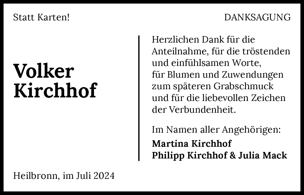  Traueranzeige für Volker Kirchhof vom 13.07.2024 aus GESAMT