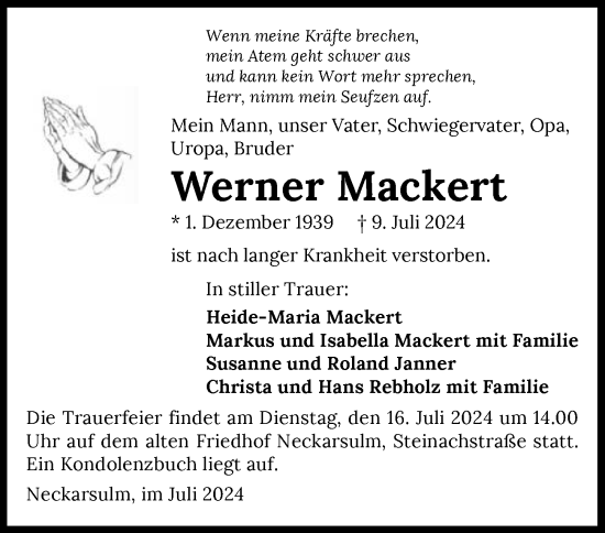Traueranzeige von Werner Mackert von GESAMT