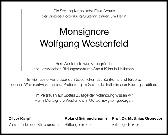 Traueranzeige von Wolfgang Westenfeld von GESAMT