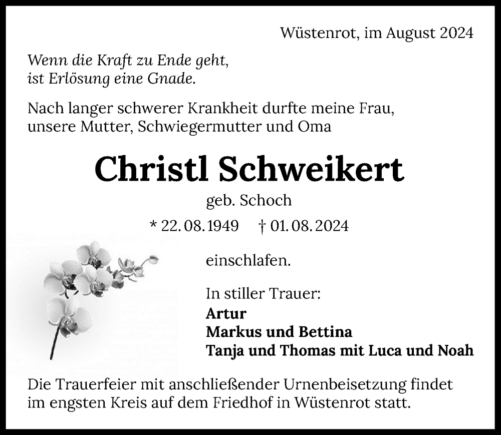  Traueranzeige für Christl Schweikert vom 10.08.2024 aus GESAMT