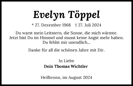 Traueranzeige von Evelyn Töppel von GESAMT