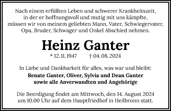 Traueranzeige von Heinz Ganter von GESAMT