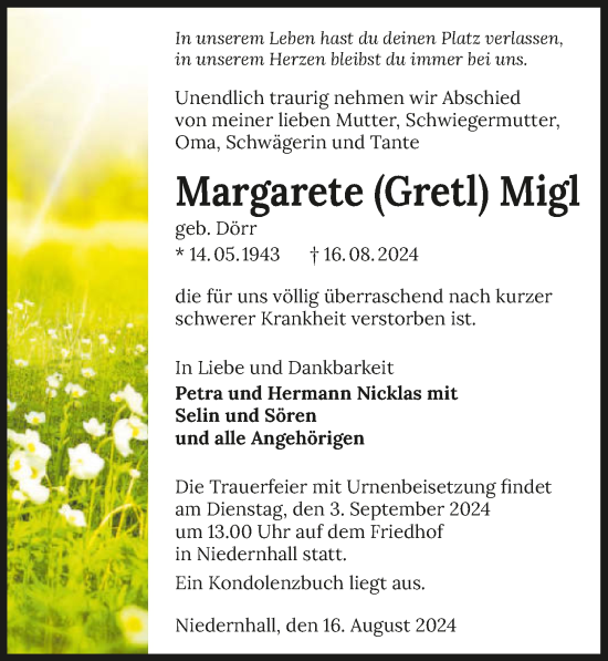 Traueranzeige von Margarete Migl von GESAMT