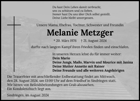 Traueranzeige von Melanie Metzger von GESAMT