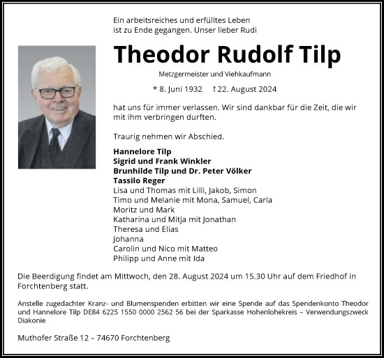 Traueranzeige von Theodor Rudolf Tilp von GESAMT