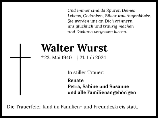 Traueranzeige von Walter Wurst von GESAMT