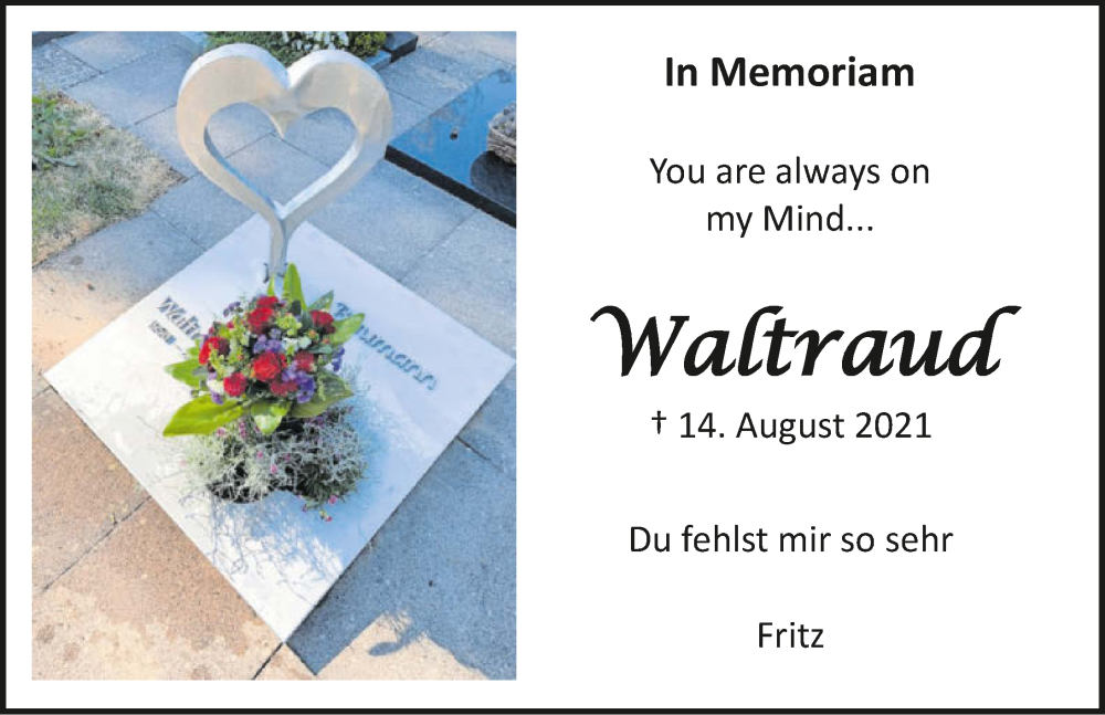  Traueranzeige für Waltraud Baumann vom 14.08.2024 aus GESAMT