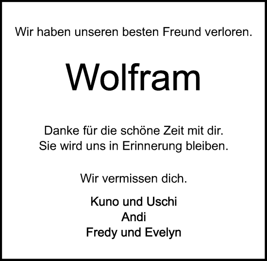 Traueranzeige von Wolfram  von GESAMT