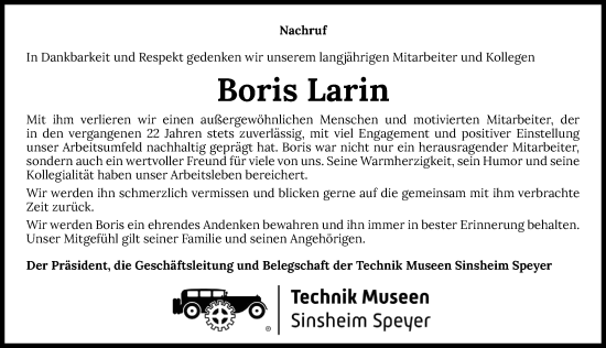 Traueranzeige von Boris Larin von GESAMT