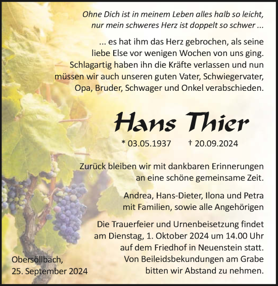 Traueranzeige von Hans Thier von GESAMT