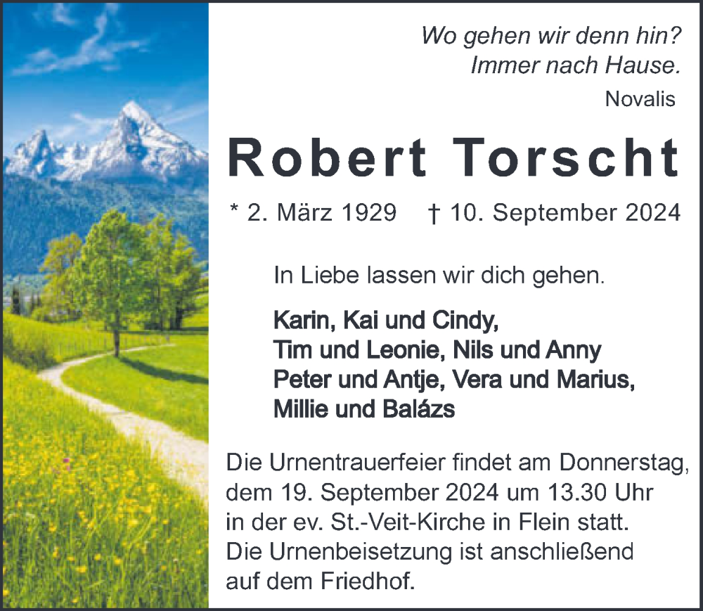  Traueranzeige für Robert Torscht vom 14.09.2024 aus GESAMT
