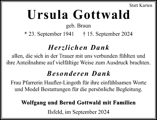 Traueranzeige von Ursula Gottwald von GESAMT