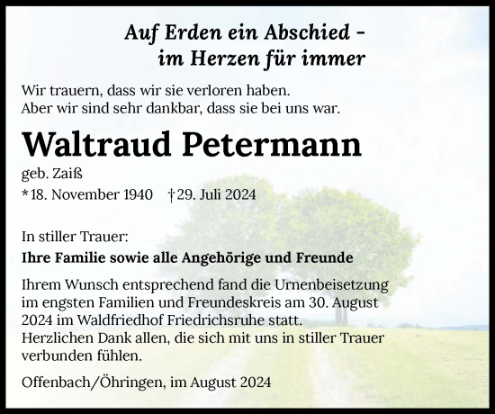 Traueranzeige von Waltraud Petermann von GESAMT