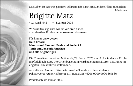 Traueranzeige von Brigitte Matz von GESAMT