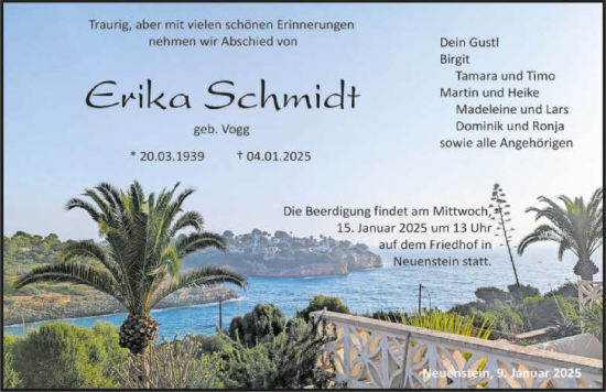 Traueranzeige von Erika Schmidt von GESAMT
