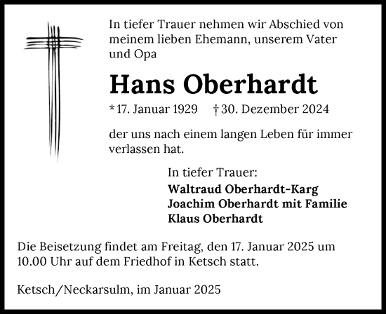 Traueranzeige von Hans Oberhardt von GESAMT