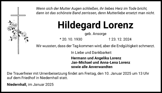 Traueranzeige von Hildegard Lorenz von GESAMT