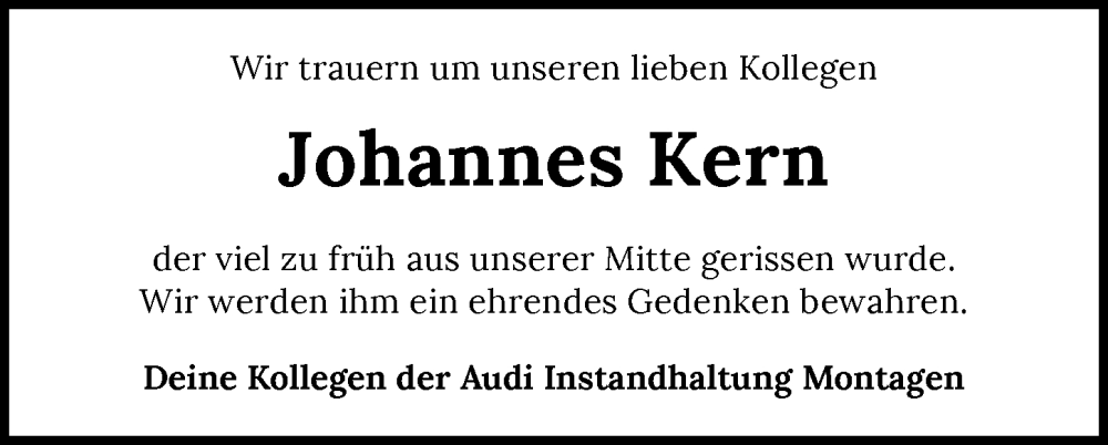  Traueranzeige für Johannes Kern vom 25.01.2025 aus GESAMT