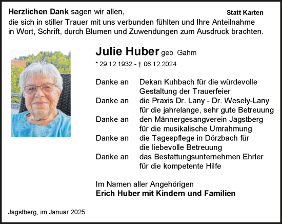 Traueranzeige von Julie Huber von GESAMT