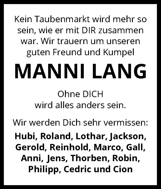 Traueranzeige von Manfred Manni Lang von GESAMT
