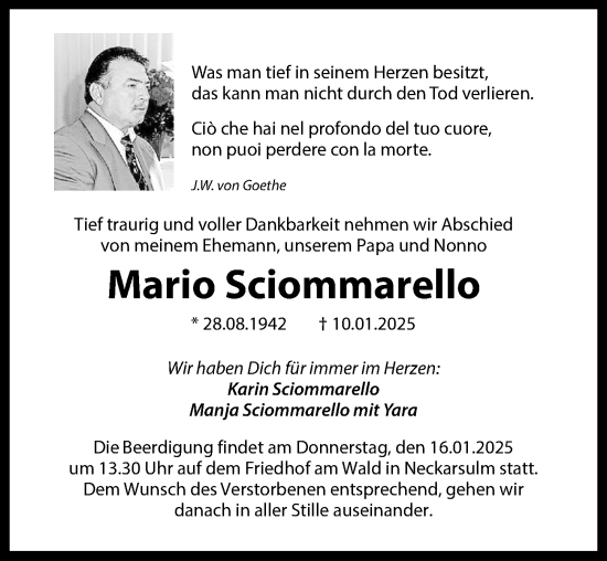 Traueranzeige von Mario Sciommarello von GESAMT