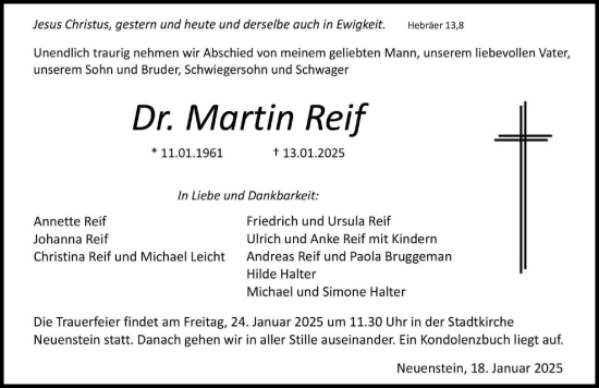Traueranzeige von Martin Reif von GESAMT